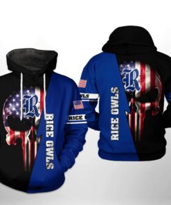 Rice Owls Ncaa Us Flag Skull 3D All Over Print Hoodie, Zip-Up Hoodie