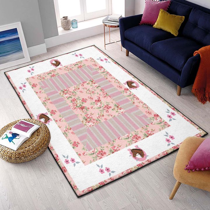 Riding Horse Modern Area Rugs, Rustic Pink Horse Rug, Rustic Rug, Rustic Lodge Area Rugs, Carpet for Living Room A14