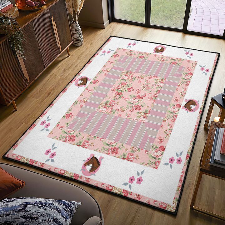 Riding Horse Modern Area Rugs, Rustic Pink Horse Rug, Rustic Rug, Rustic Lodge Area Rugs, Carpet for Living Room A14