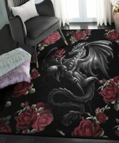 Rose Indoor Outdoor Rugs, Roses And Dragon Rug, Dragon Area Rug, Dragon Themed Rugs, Gift For Dragon Lovers, Personalized Rug, Carpet For Living Room, Bedding Room Home Decor DG146