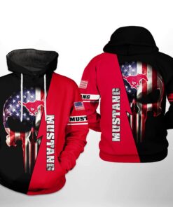 Smu Mustangs Ncaa Us Flag Skull 3D All Over Print Hoodie, Zip-Up Hoodie
