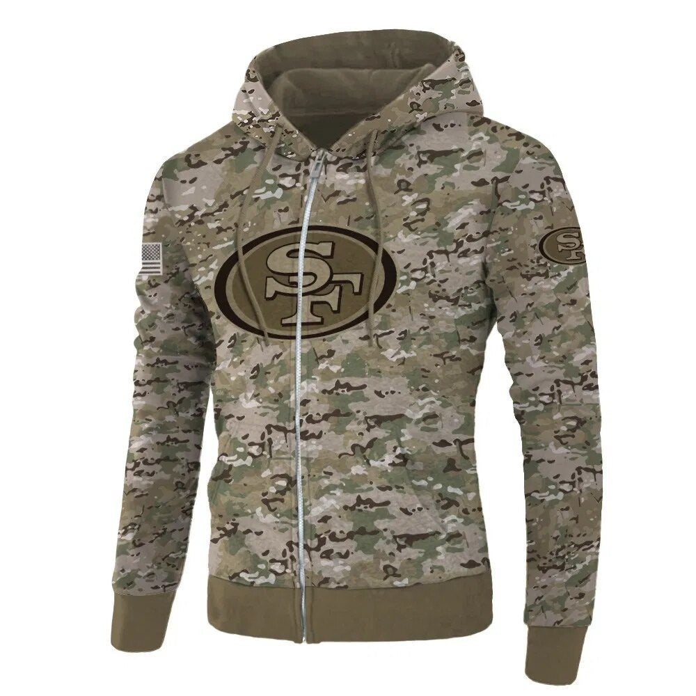 San Francisco 49ers Camo Hoodie Printed 3D Pullover Zip Up Hoodies Gifts for Fans