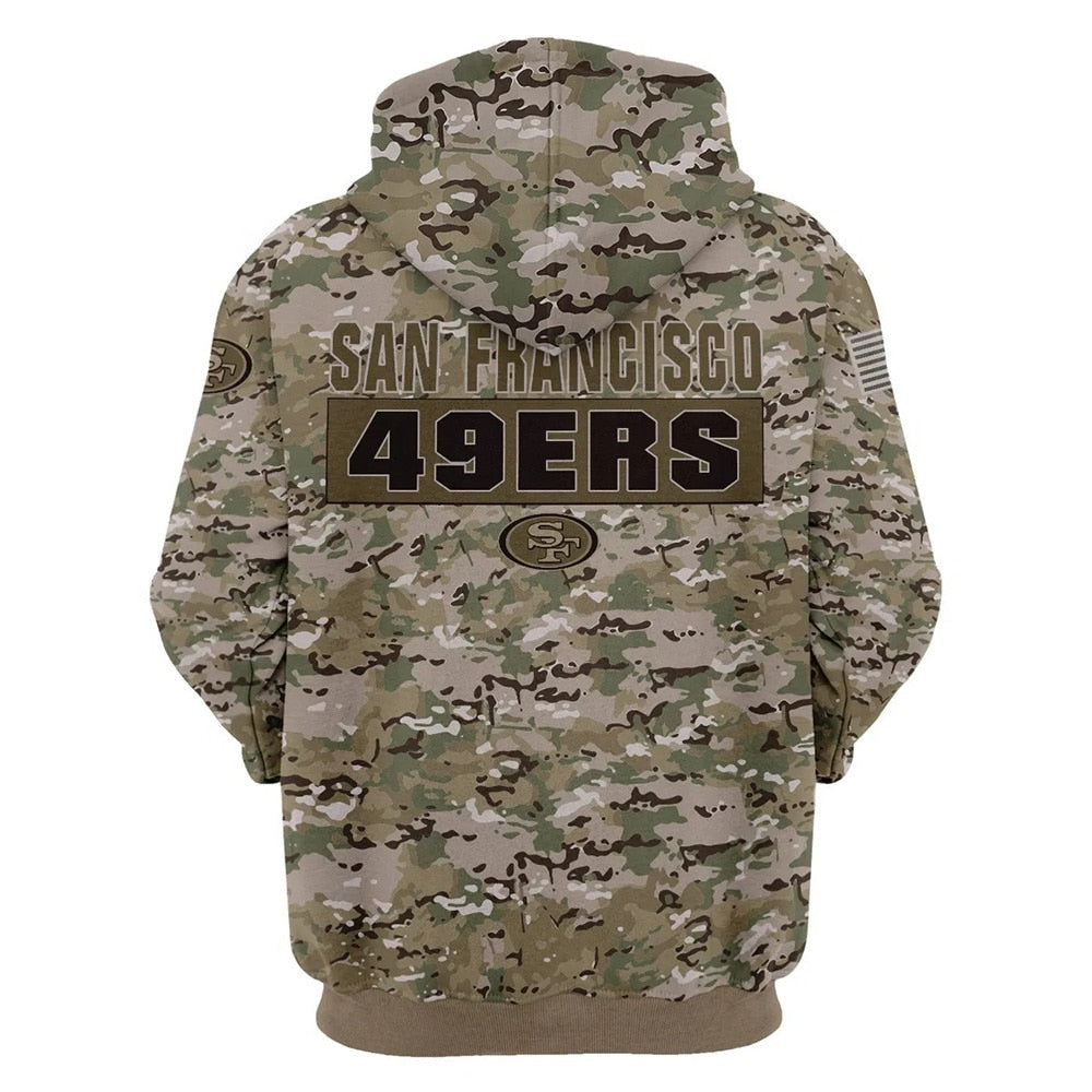 San Francisco 49ers Camo Hoodie Printed 3D Pullover Zip Up Hoodies Gifts for Fans