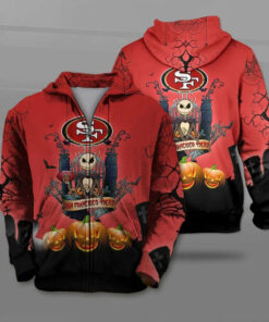 San Francisco 49ers Halloween Costume Hoodies Jack Skellington 3D Graphic Gifts for Fans