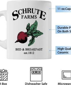 Schrute Farms, Bed And Breakfast Est.1812, Office 11 Ounces Funny White Coffee Mug- The Office - Ceramic Coffee Mug - Tea Mug - Great Gift Idea