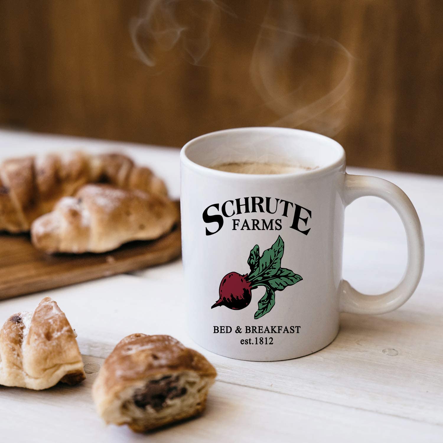 Schrute Farms, Bed And Breakfast Est.1812, Office 11 Ounces Funny White Coffee Mug- The Office - Ceramic Coffee Mug - Tea Mug - Great Gift Idea