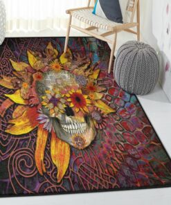 Skeleton Dining Room Rug, Skull Sunflower Rug, Skull Area Rug, Skull Rug for Living Room Bedroom Home Skull A69
