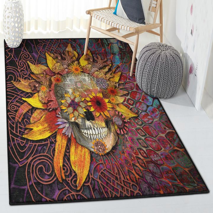 Skeleton Dining Room Rug, Skull Sunflower Rug, Skull Area Rug, Skull Rug for Living Room Bedroom Home Skull A69