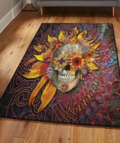 Skeleton Dining Room Rug, Skull Sunflower Rug, Skull Area Rug, Skull Rug for Living Room Bedroom Home Skull A69