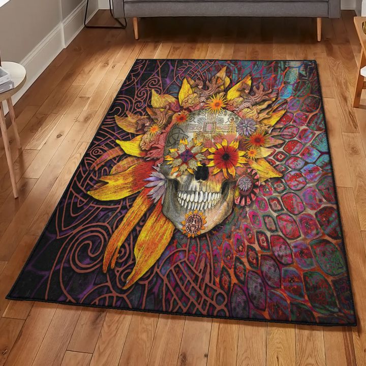 Skeleton Dining Room Rug, Skull Sunflower Rug, Skull Area Rug, Skull Rug for Living Room Bedroom Home Skull A69