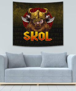 Skol Viking Beer Norse Mythology Warrior Drinking Tapestry for Wall Décor