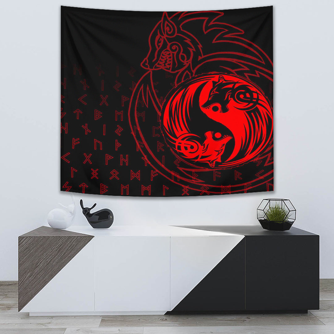 Skoll and Hati Red Tapestry for Wall Décor