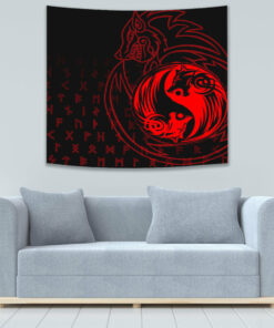 Skoll and Hati Red Tapestry for Wall Décor