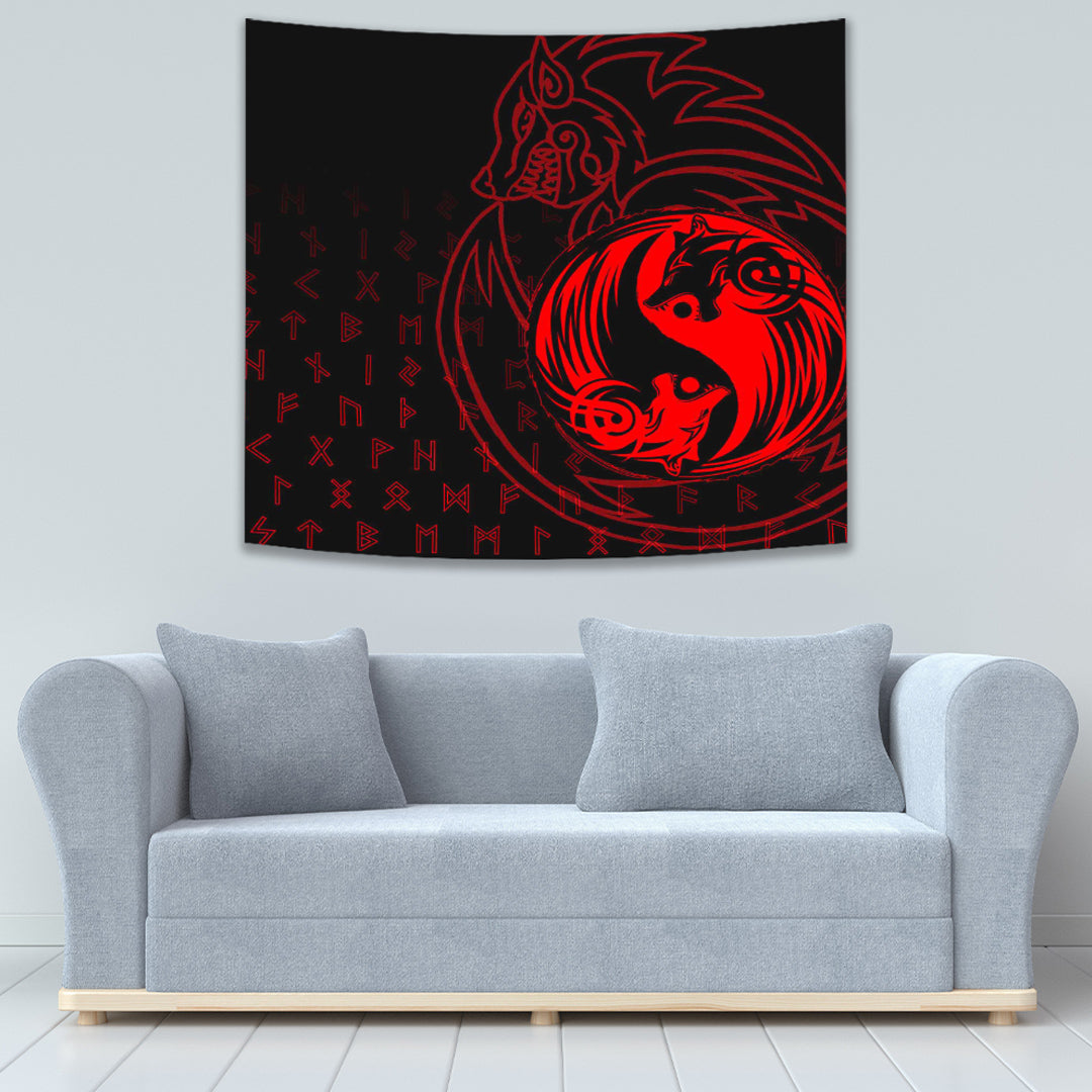 Skoll and Hati Red Tapestry for Wall Décor