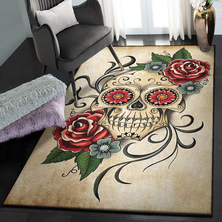 Skull Area Rugs For Living Room, Sugar Skull Rug, Skull Area Rug, Skull Rug for Living Room Bedroom Home Skull A79