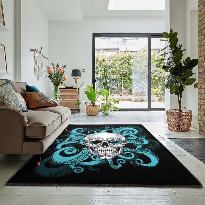 Skull Cool Rugs, Octopus and Skull Rug, Skull Area Rug, Skull Rug for Living Room Bedroom Home Skull A60