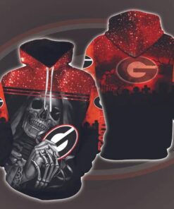 Skull Death Hold Logo Georgia Bulldogs With Halloween 3D All Over Print Zip Hoodie Gifts For Ncaa Fans