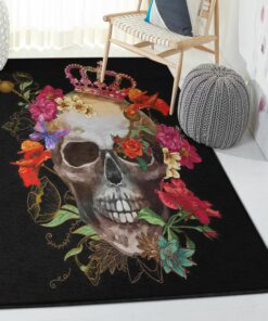 Skull Dining Room Rug, Crowned Floral Skull Rug, Skull Area Rug, Skull Rug for Living Room Bedroom Home Skull A21