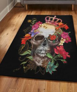 Skull Dining Room Rug, Crowned Floral Skull Rug, Skull Area Rug, Skull Rug for Living Room Bedroom Home Skull A21