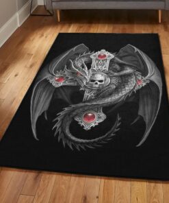 Skull Kitchen Rugs, Dragon And Skull Rug, Dragon Area Rug, Dragon Themed Rugs, Gift For Dragon Lovers, Personalized Rug, Carpet For Living Room, Bedding Room Home Decor DG116