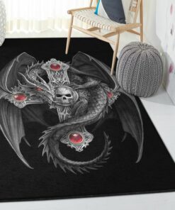 Skull Kitchen Rugs, Dragon And Skull Rug, Dragon Area Rug, Dragon Themed Rugs, Gift For Dragon Lovers, Personalized Rug, Carpet For Living Room, Bedding Room Home Decor DG116