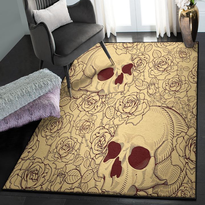 Skull Large Area Rugs, Flowers Skull Rug, Skull Area Rug, Skull Rug for Living Room Bedroom Home Skull A61