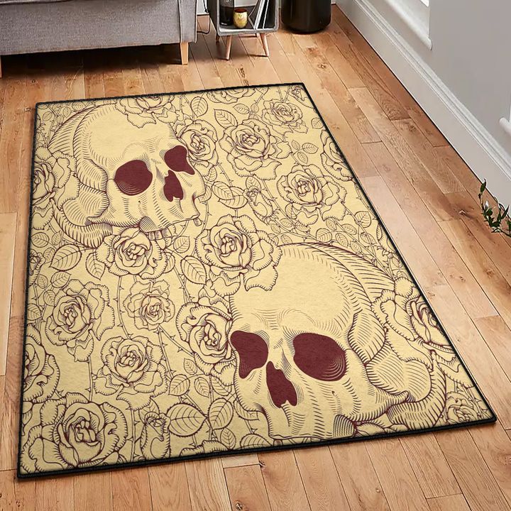 Skull Large Area Rugs, Flowers Skull Rug, Skull Area Rug, Skull Rug for Living Room Bedroom Home Skull A61