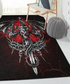 Skull Living Room Rugs, Dragon Skull Rug, Dragon Area Rug, Dragon Themed Rugs, Gift For Dragon Lovers, Personalized Rug, Carpet For Living Room, Bedding Room Home Decor DG117
