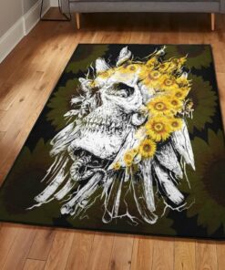 Skull Washable Rugs, Skull Sunflower Rug, Skull Area Rug, Skull Rug for Living Room Bedroom Home Skull A42