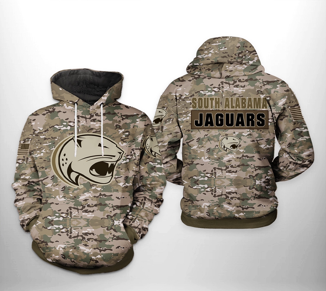 South Alabama Jaguars Ncaa Camo Veteran 3D All Over Print Hoodie, Zip-Up Hoodie