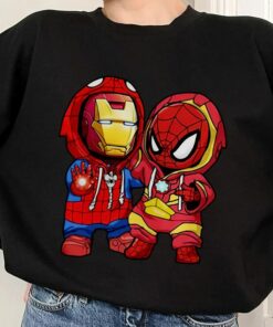 Spider-man And Iron Man Cute Friends Unisex T-shirt, Marvel Halloween Matching Hoodie Sweatshirt, Long Sleeve Adult Shirt Kid Toddler Tee