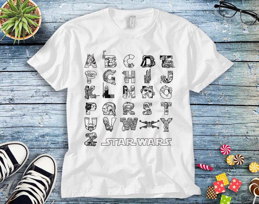 Star Wars In An Alphabet Far Away Characters T-Shirt Unisex Adult T-shirt Kid Shirt Long Sleeve Hoodie Sweatshirt Women's Tank