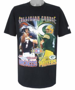 Starter Broncos John Elway VS Packers Brett Favre Collision Course T-Shirt 1998 Vintage Style Hoodie Sweatshirt Reprinted Full Size Gifts for Fans