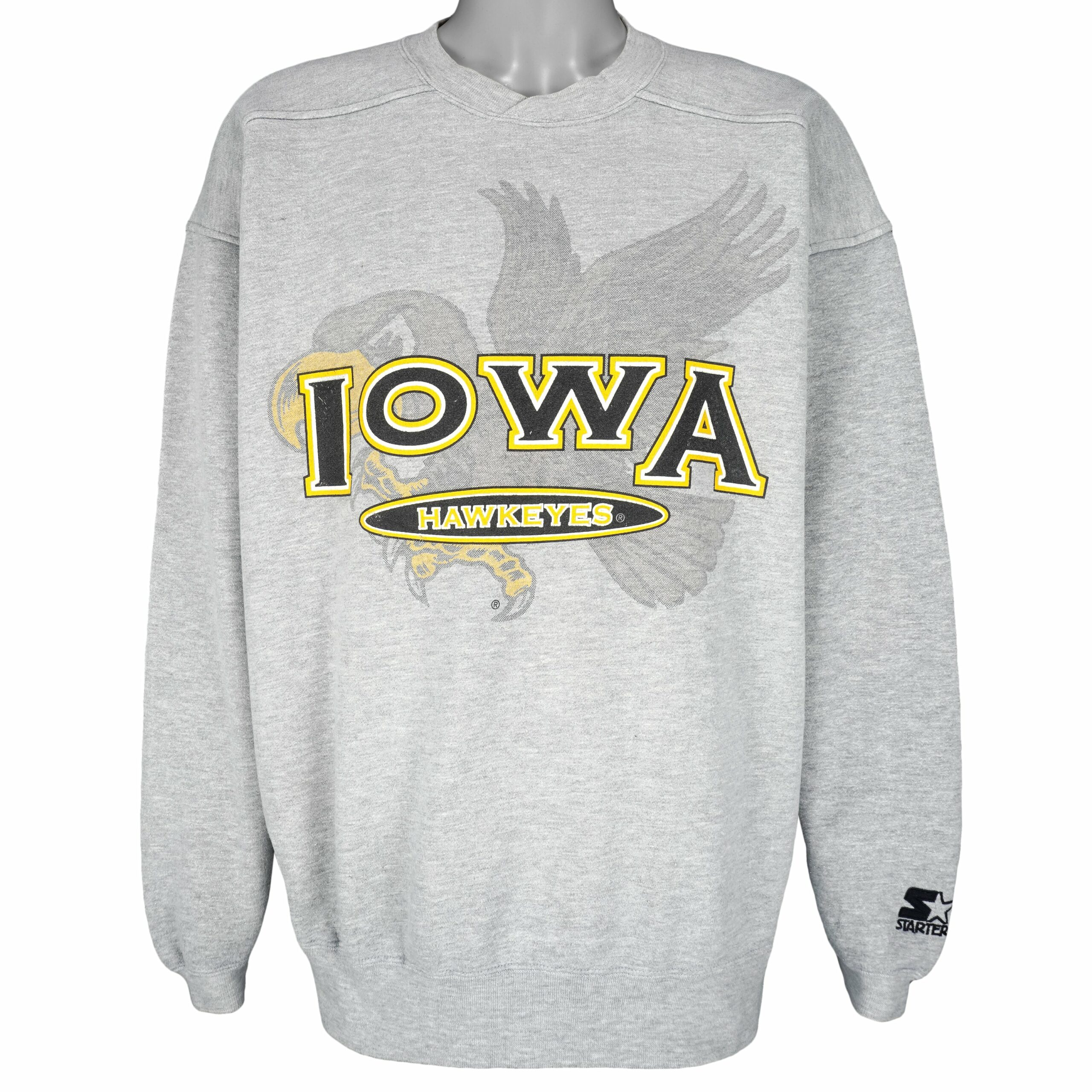 Starter Iowa Hawkeyes Crew Neck Sweatshirt 1990s Vintage Style Hoodie Shirt Reprinted Full Size Gifts for Fans