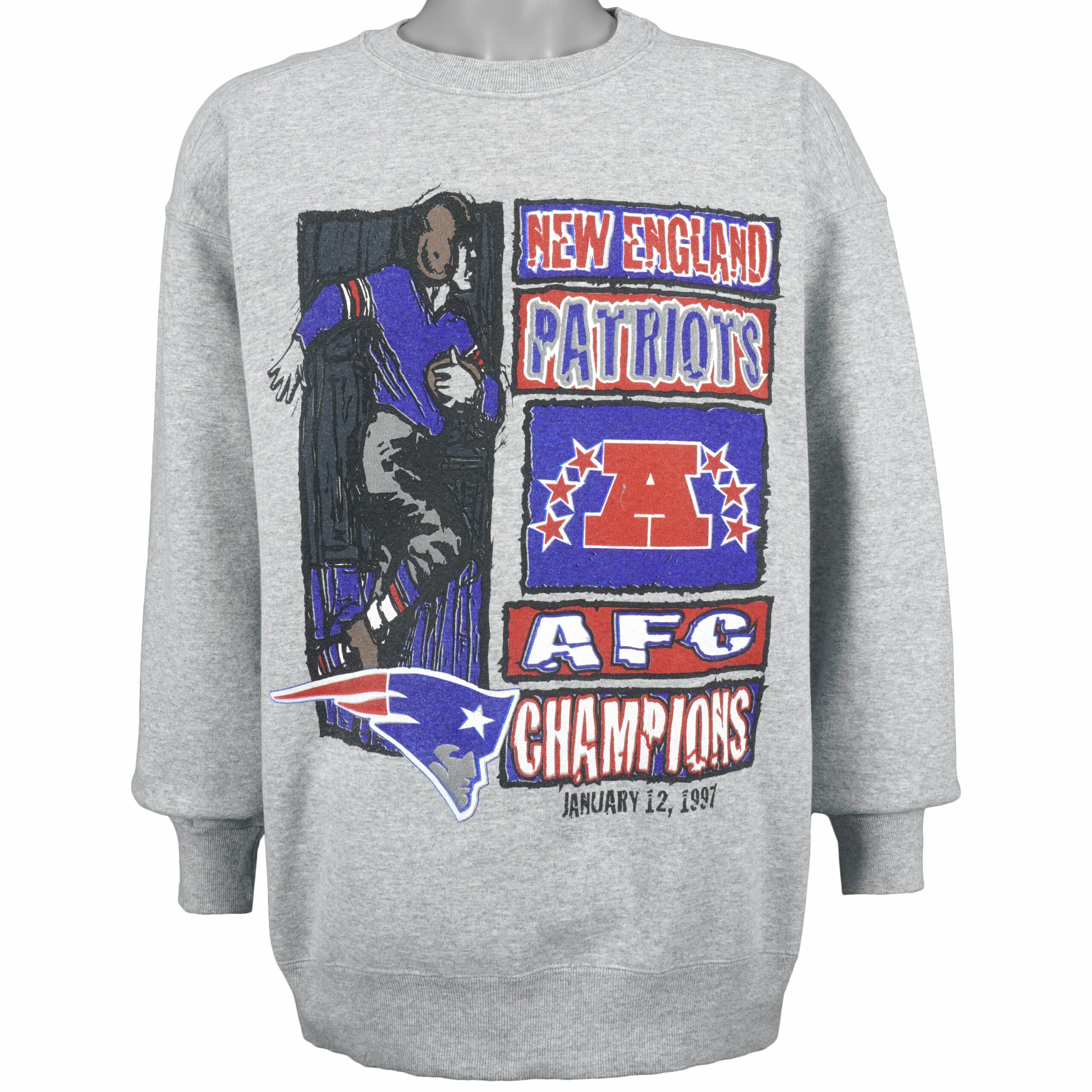 Starter New England Patriots AFC Champions Crew Neck Sweatshirt 1997 Vintage Style Hoodie Shirt Reprinted Full Size Gifts for Fans