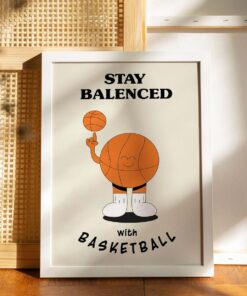 Stay Balenced With Basketball Trendy Retro Quote Print 70s Aesthetic Poster Canvas Wall Art Prints