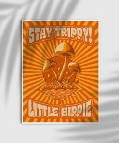 Stay Trippy Little Hippie Groovy Mushroom 70s Poster Vintage Wall Art Canvas Print