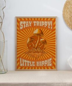 Stay Trippy Little Hippie Groovy Mushroom 70s Poster Vintage Wall Art Canvas Print