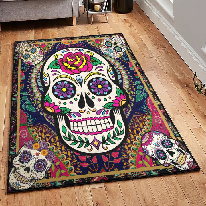 Sugar Skull Cool Rugs, Sugar Skull Floral Skull Rug, Skull Area Rug, Skull Rug for Living Room Bedroom Home Skull A66