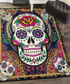 Sugar Skull Cool Rugs, Sugar Skull Floral Skull Rug, Skull Area Rug, Skull Rug for Living Room Bedroom Home Skull A66