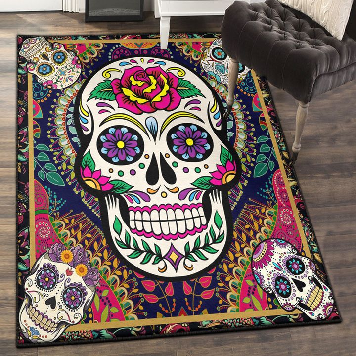 Sugar Skull Cool Rugs, Sugar Skull Floral Skull Rug, Skull Area Rug, Skull Rug for Living Room Bedroom Home Skull A66