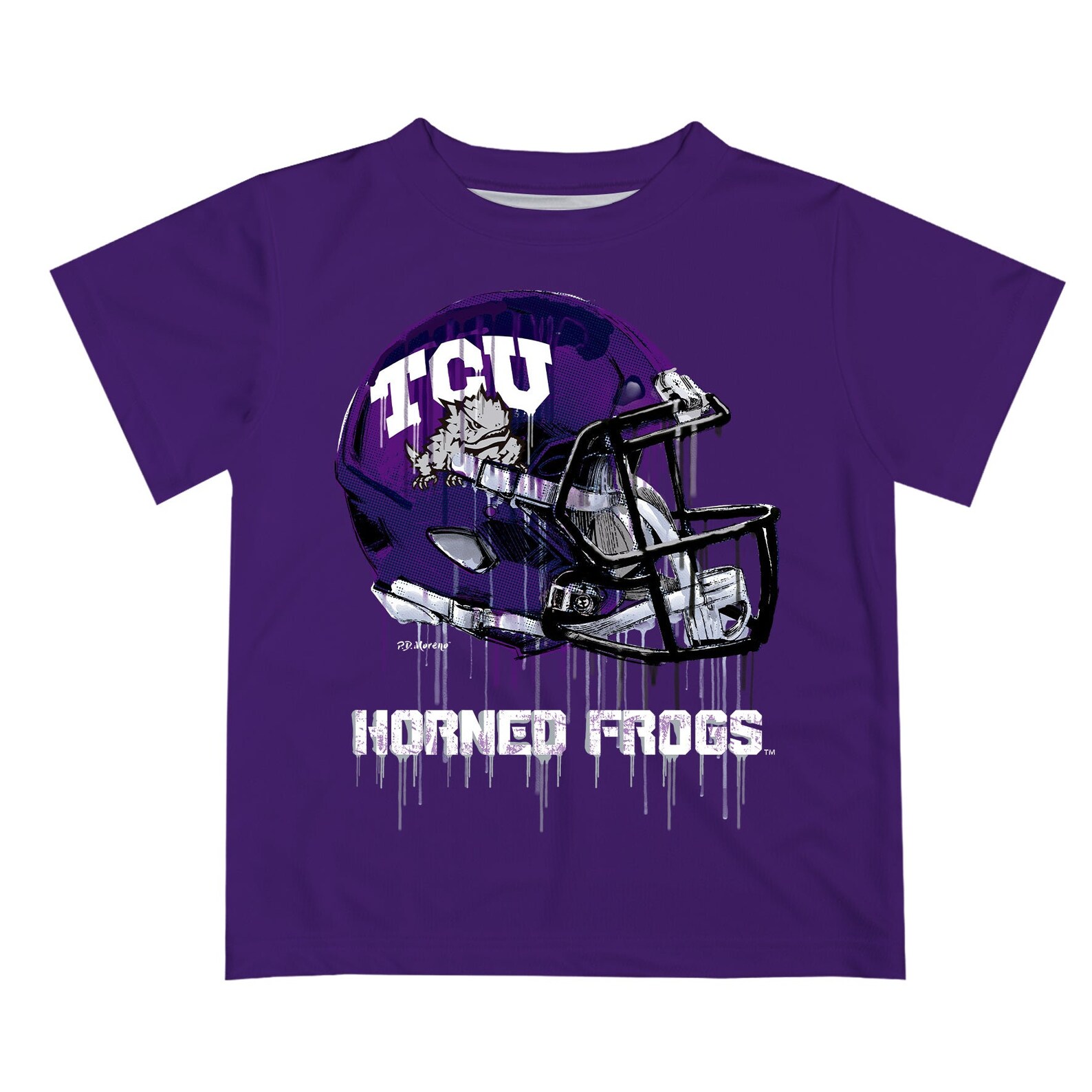 TCU Horned Frogs Original Dripping Football Helmet T-Shirt By Vive La Fete, University Football Fan Shirt, TCU Shirts Gift for Fans