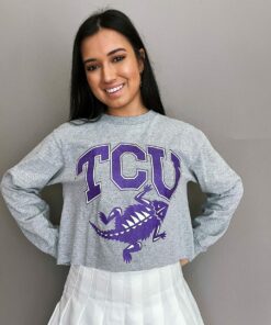 TCU Open Back Crop Long Sleeve Tee, TCU Shirts Gifts For NCAA Fans