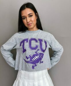 TCU Open Back Crop Long Sleeve Tee, TCU Shirts Gifts For NCAA Fans