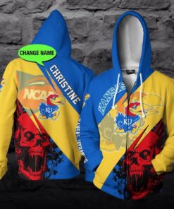 Thahd1021 Personalized Dug Kansas Jayhawks 3D All Over Print Zip Hoodie Gifts For Ncaa Fans