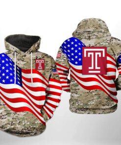Temple Owls Ncaa Us Flag Camo Veteran 3D All Over Print Hoodie, Zip-Up Hoodie