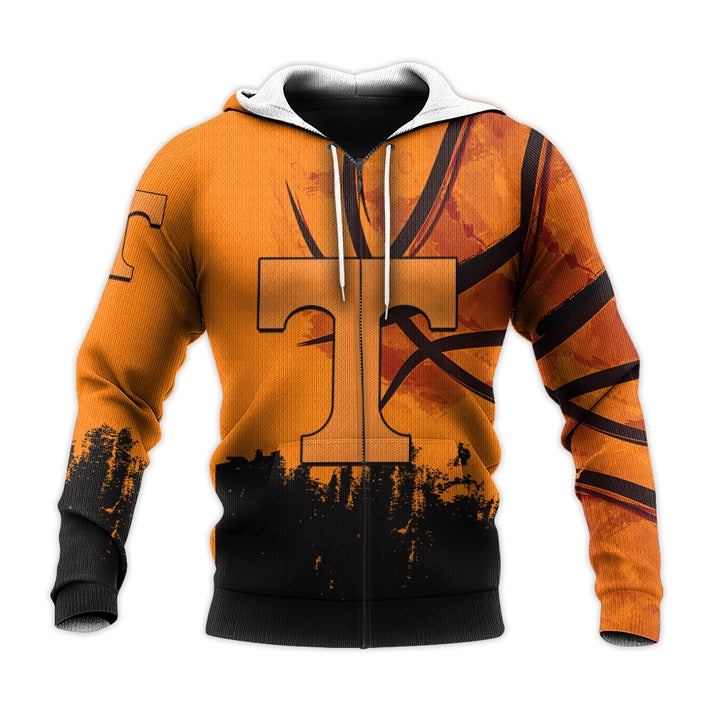 Tennessee Volunteers Custom Text Number Orange Black 3D All Over Print Hoodie, Ncaa Zip Up Hoodie