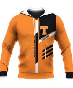 Tennessee Volunteers Custom Text Orange Black Unisex 3D All Over Print Hoodie, Ncaa Zip Up Hoodie