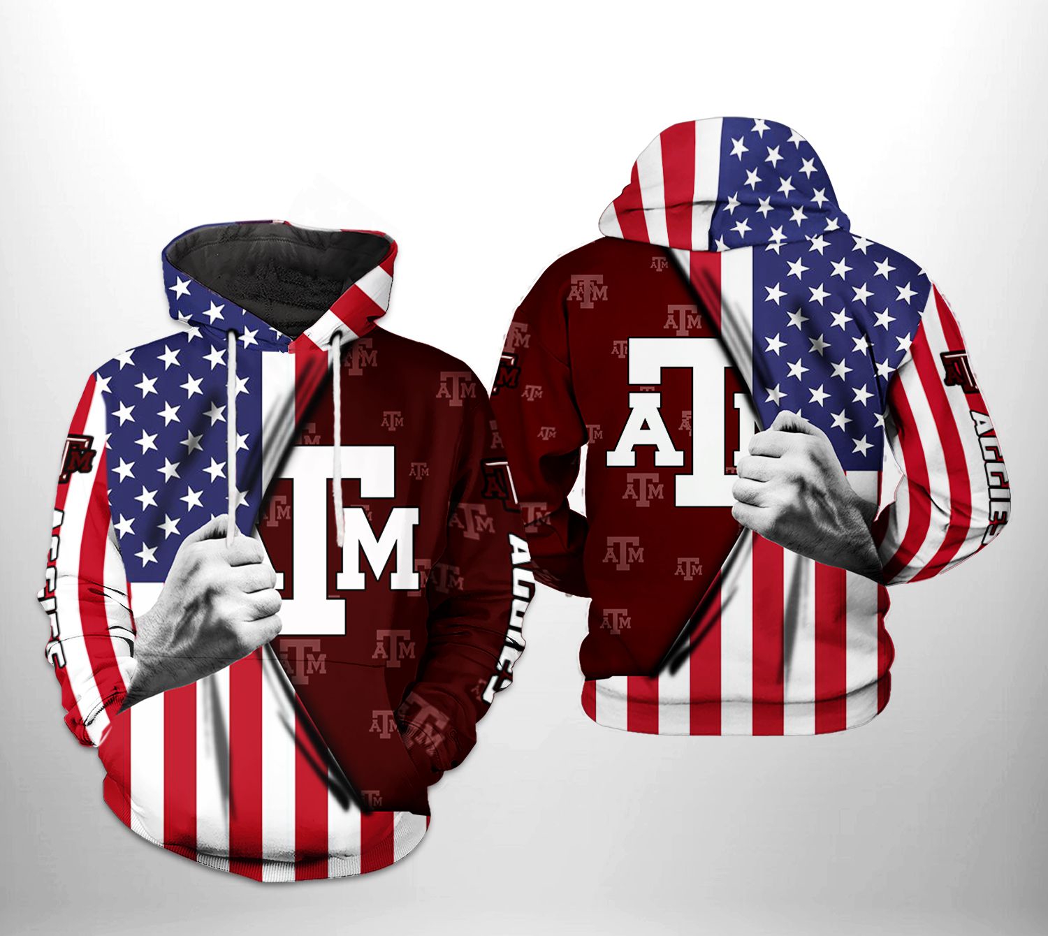 Texas A&M Aggies Ncaa Us Flag 3D All Over Print Hoodie, Zip-Up Hoodie
