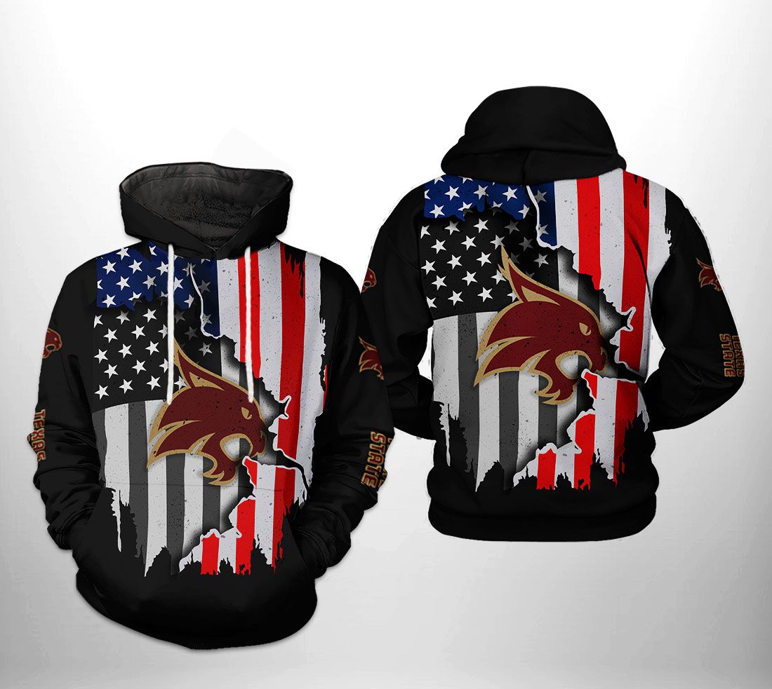 Texas State Bobcats Ncaa Us Flag 3D All Over Print Hoodie, Zip-Up Hoodie